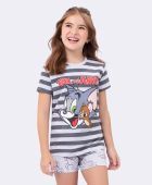 CAMISOLA FEMININO INFANTIL VEGGI MANGA CURTA TOM E JERRY MESCLA