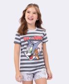 SHORTDOLL FEMININO JUVENIL VEGGI MANGA CURTA TOM E JERRY MESCLA