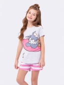 SHORTDOLL FEMININO INFANTIL VEGGI MANGA CURTA TOM E JERRY ROSA LISTRAS