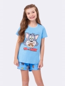 SHORTDOLL FEMININO INFANTIL VEGGI MANGA CURTA TOM E JERRY AZUL
