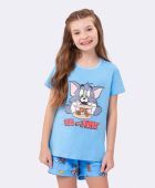 SHORTDOLL FEMININO INFANTIL VEGGI MANGA CURTA TOM E JERRY AZUL