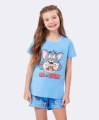 SHORTDOLL FEMININO VEGGI JUVENIL MANGA CURTA TOM E JERRY AZUL