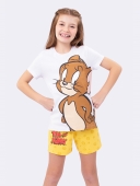 SHORTDOLL FEMININO VEGGI INFANTIL TOM E JERRY BRANCO COM AMARELO