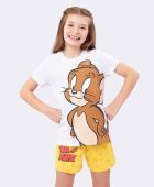 SHORTDOLL FEMININO VEGGI INFANTIL TOM E JERRY BRANCO COM AMARELO