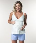 SHORTDOLL FEMININO BOCEJINHO ALÇA GESTANTE FLORZINHA OFF WHITE