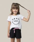 SHORTDOLL FEMININO INFANTIL BOCEJINHO MANGA CURTA GOOD VIBES ALGODÃO FAMILIA