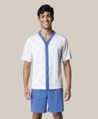 PIJAMA MASCULINO BOCEJINHO MANGA CURTA ABERTO OFF WHITE PLUS SIZE