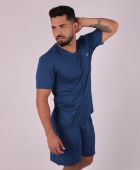 PIJAMA MASCULINO CURTO VISCOLYCRA AZUL ESCURO - YUME