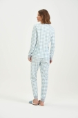 PIJAMA FEMININO LONGO XADREZ AZUL CORUJA