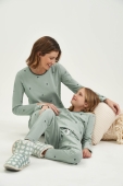 PIJAMA FEMININO INFANTIL LONGO CORACAO VERDE COR COM AMOR