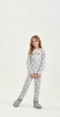 PIJAMA FEMININO INFANTIL LONGO CINZA NUVENS - COR COM AMOR