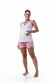 SHORTDOLL FEMININO GESTANTE CORACAO ROSA BOCEJINHO