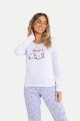 PIJAMA LONGO FEMININO ADULTO GATINHO ALGODÃO MENSAGEIRO DOS SONHOS