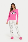 PIJAMA FEMININO ADULTO LONGO PANDA CORACAO MENSAGEIRO DOS SONHOS