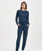 PIJAMA FEMININO COR COM AMOR MANGA LONGA COM CALÇA COM LAZINHA DE PUNHO AZUL