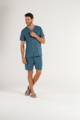 PIJAMA MASCULINO MANGA CURTA ABERTO COM BOTÕES E BERMUDA VISCOLYCRA VERDE COR COM AMOR