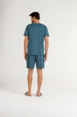 PIJAMA MASCULINO MANGA CURTA ABERTO COM BOTÕES E BERMUDA VISCOLYCRA VERDE COR COM AMOR