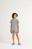 PIJAMA MASCULINO INFANTIL MANGA CURTA COM BERMUDA MESCLA E XADREZ COR COM AMOR
