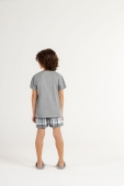 PIJAMA MASCULINO INFANTIL MANGA CURTA COM BERMUDA MESCLA E XADREZ COR COM AMOR