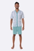 PIJAMA MASCULINO CURTO COM BOTÕES MESCLA VERDE- BOCEJINHO
