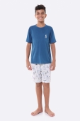 PIJAMA MASCULINO JUVENIL MANGA CURTA COM BERMUDA VIAGEM BOCEJINHO