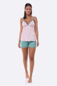 PIJAMA FEMININO ALÇA COM SHORT VERDE CORACAO BOCEJINHO