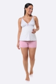 PIJAMA GESTANTE/AMAMENTAÇÃO COM ALÇA AJUSTÁVEL E SHORT ROSA BOCEJINHO