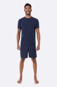 PIJAMA MASCULINO MANGA CURTA COM BERMUDA LYCRA AZUL MARINHO BOCEJINHO