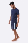 PIJAMA MASCULINO MANGA CURTA COM BERMUDA LYCRA AZUL MARINHO BOCEJINHO