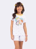 PIJAMA FEMINIINO JUVENIL MANGA CURTA MENINAS SUPER PODEROSAS BRANCO - VEGGI