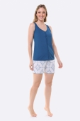 PIJAMA FEMININO REGATA ABERTA COM BOTÕES E SHORT AZULEJO AZUL PLUS SIZE - BOCEJINHO