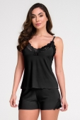 PIJAMA FEMININO LIGANETE DE ALÇA PRETO COM RENDA - ESSENCIAL