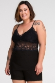 PIJAMA FEMININO DE ALÇA COM RENDA PRETO PLUS SIZE - ESSENCIAL