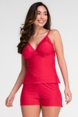 PIJAMA FEMININO CURTO DE LIGANETE VERMELHO - ESSENCIAL