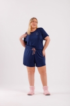 PIJAMA FEMININO CURTO AZUL FAMÍLIA PLUS SIZE - COR COM AMOR