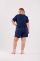 PIJAMA FEMININO CURTO AZUL FAMÍLIA PLUS SIZE - COR COM AMOR