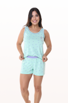 PIJAMA FEMININO REGATA VERDE ESTRELAS - CONTEMPORÂNEA