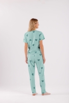 PIJAMA FEMININO MANGA CURTA E CALÇA CORAÇÃO VERDE - COR COM AMOR