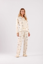 PIJAMA FEMININO MANGA LONGA COM BOTÕES E CALÇA CACHORROS - COR COM AMOR