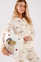 PIJAMA FEMININO MANGA LONGA COM BOTÕES E CALÇA CACHORROS - COR COM AMOR