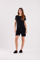 PIJAMA FEMININO MANGA CURTA COM BERMUDA PRETO POÁ - COR COM AMOR