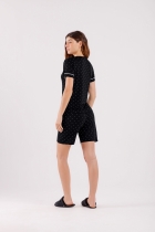 PIJAMA FEMININO MANGA CURTA COM BERMUDA PRETO POÁ - COR COM AMOR