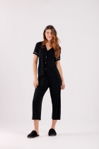 PIJAMA FEMININO MANGA CURTA E CAPRI PRETO POÁ - COR COM AMOR