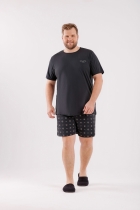 PIJAMA MASCULINO MANGA CURTA COM BERMUDA MUSIC PRETO PLUS SIZE - COR COM AMOR