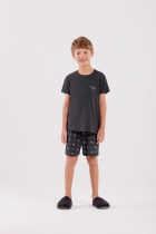 PIJAMA MASCULINO JUVENIL CURTO MUSIC PRETO - COR COM AMOR