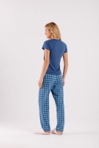 PIJAMA FEMININO MANGA CURTA E CALÇA XADREZ AZUL - COR COM AMOR