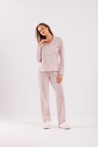 PIJAMA FEMININO LONGO COM BOTÕES LISTRAS ROSA - COR COM AMOR