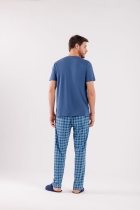 PIJAMA MASCULINO MANGA CURTA E CALÇA XADREZ AZUL - COR COM AMOR