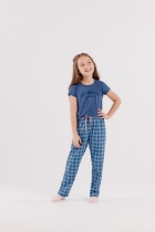 PIJAMA FEMININO INFANTIL MANGA CURTA E CALÇA XADREZ AZUL - COR COM AMOR