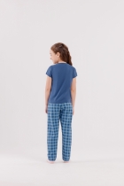 PIJAMA FEMININO INFANTIL MANGA CURTA E CALÇA XADREZ AZUL - COR COM AMOR